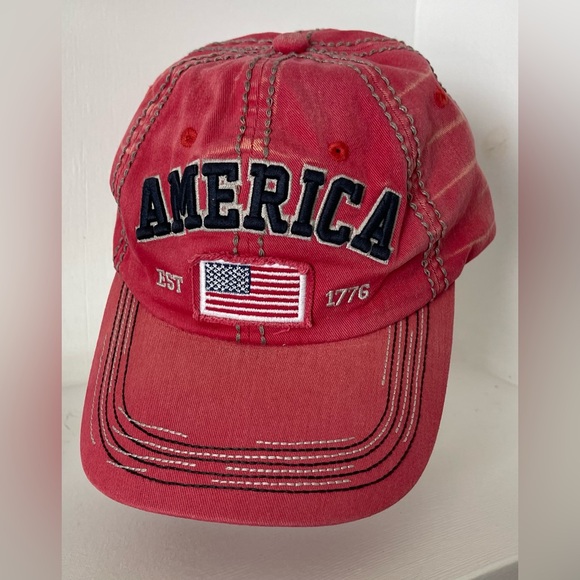 Kbethos Vintage Distressed America Baseball Cap Red Strap Back - Picture 2 of 8